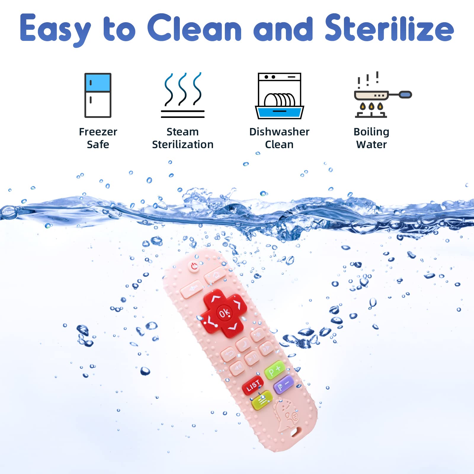 Dentizione Sollievo Dentiera Giocattoli per Bambini 0-6 12 Mesi Regali, Telecomando in Silicone Giochi Neonato da Bagno per Bambini per 3 6 9 Mesi, Giocattoli Sensoriali di Qualità Alimentare, Rosa