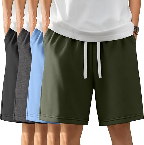 Langyiwee 4 Pack Boys Shorts Athletic Sweat Shorts, 4-Color Set, 8-9 Y