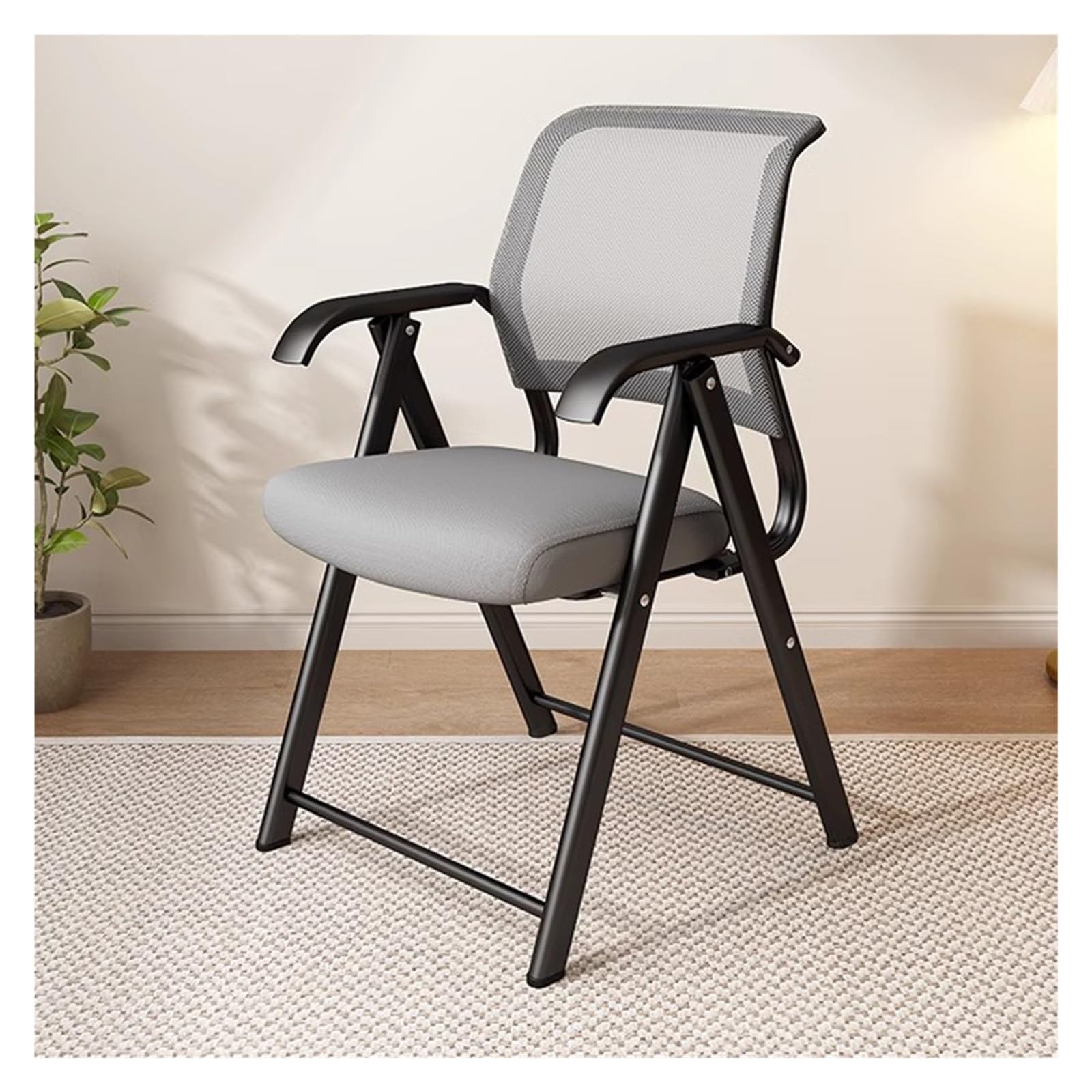 Silla plegable de recepción ergonómica con reposabrazos para salas de entrenamiento y oficina