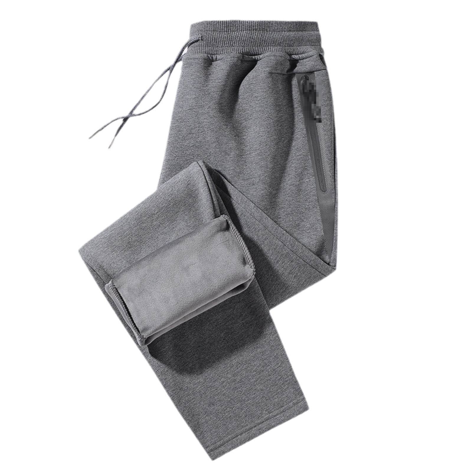 Mens Zip Pockets Thick Warm Fleece Sweatpants Men Joggers Sportswear Casual Plus Size Trousers A Gray