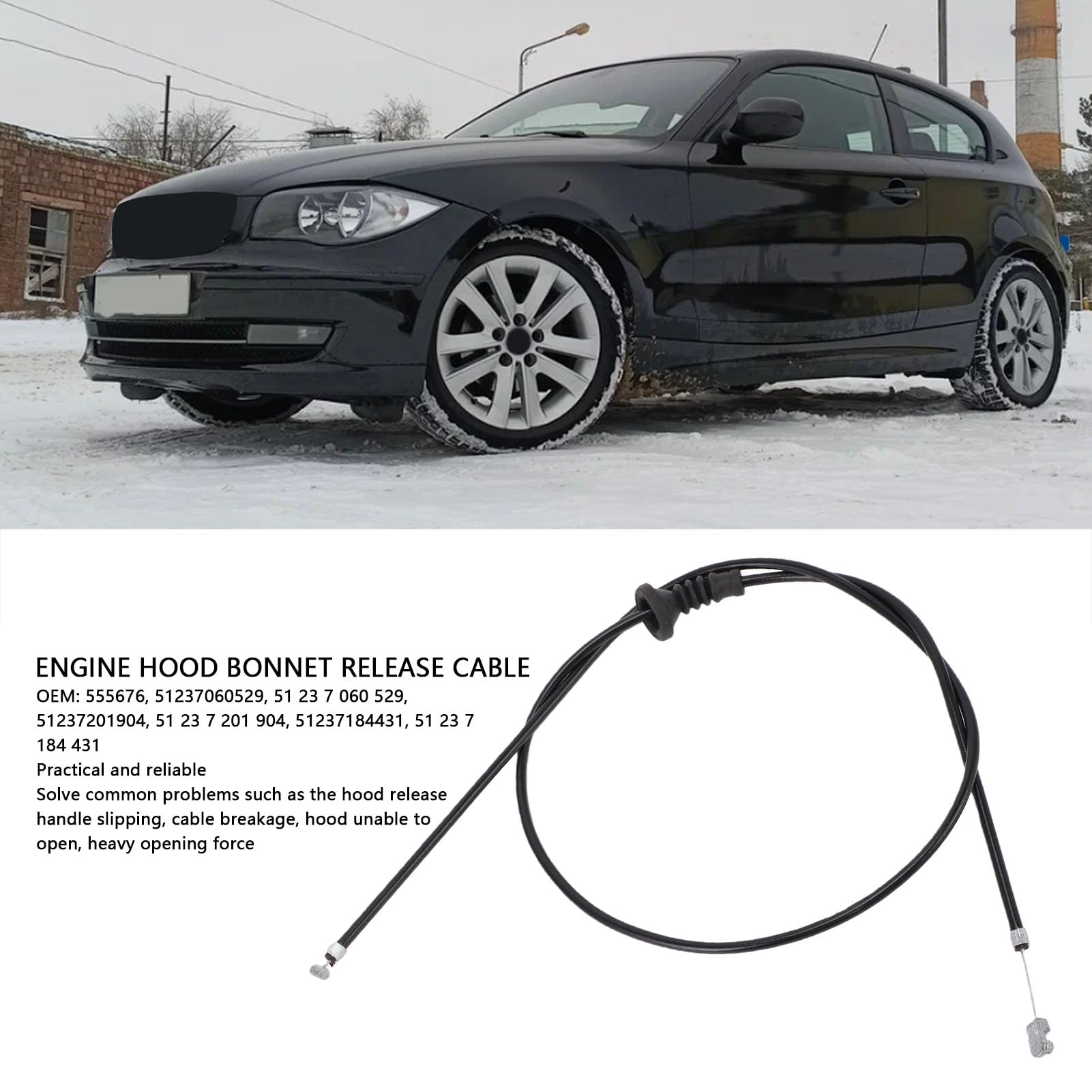 Annadue Cable de Liberación del capó, Reemplazo del Cable de Liberación del capó del Motor para E87 E90 51237060529, de Cierre del del Automóvil de Alambre de Acero para Serie 1 3