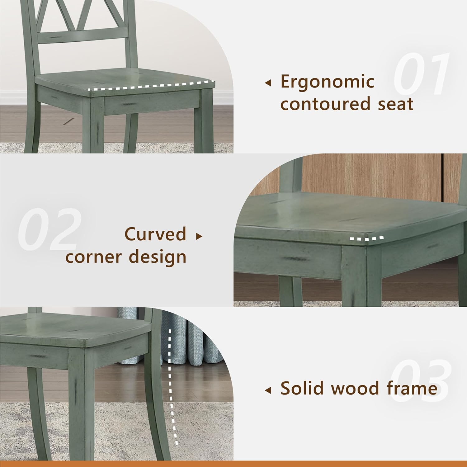 Lexicon Janina Dining Room Chairs Set of 2, Modern Farmhouse Dining Chairs Set of 2, Solid Wood, X Cross Back, for Traditional Modern Ranch Style Kitchen, Armless, Easy Assembly, Teal