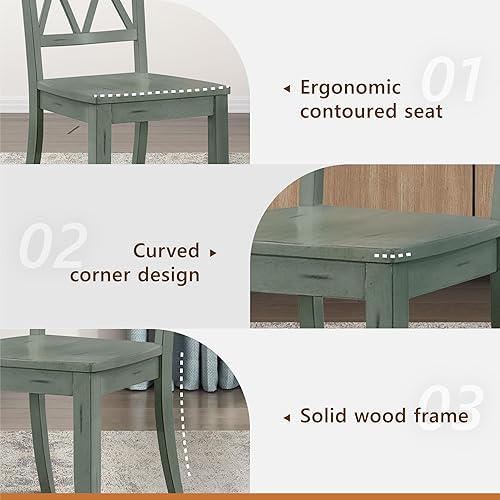 Miniatura 4 de Lexicon Janina - Juego de 2 sillas de comedor modernas de granja, juego de 2, madera maciza, respaldo cruzado, cocina tradicional moderna estilo