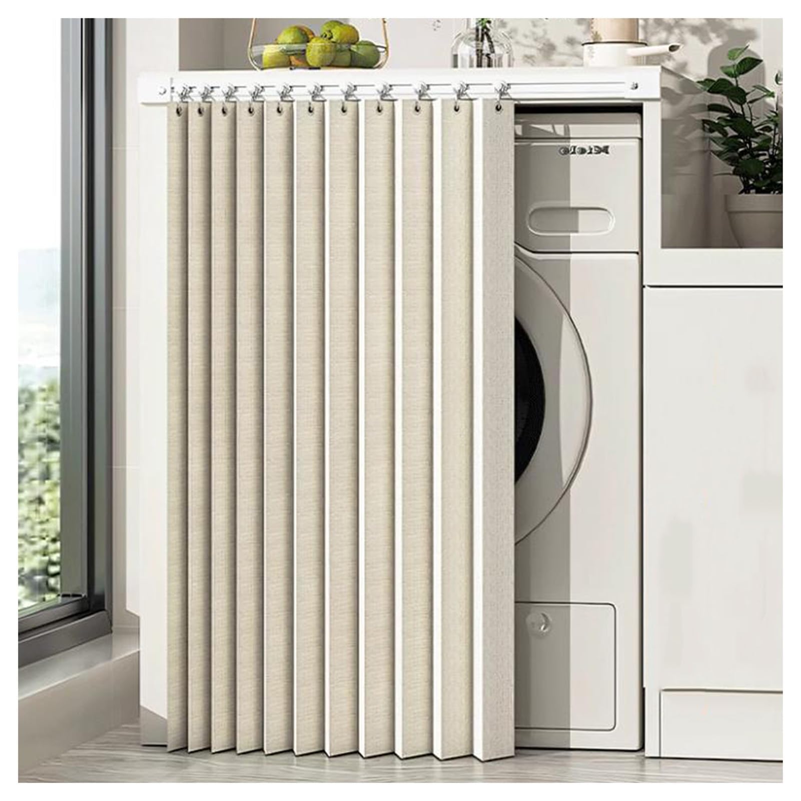 Rideau d'armoire auto-adhésif beige avec rail coulissant 31x51 cm