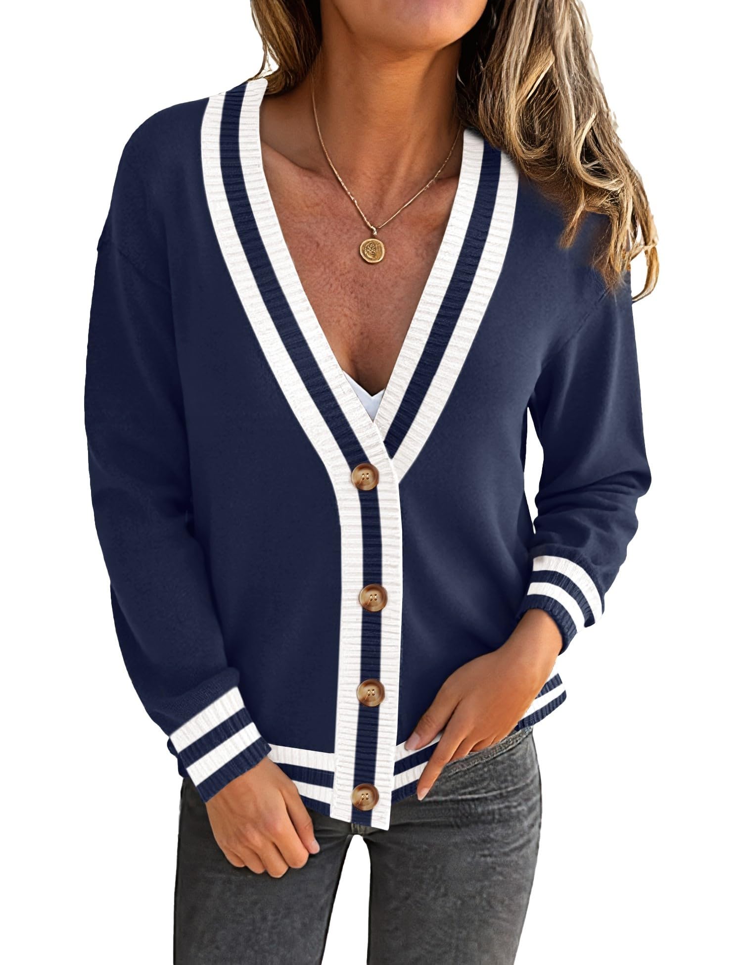 LOMON Women's Button Down Cardigan Sweaters Fall Long Sleeve Open Front Soft Cardigan Casual Loose Knit Coat Outerwear similar size M