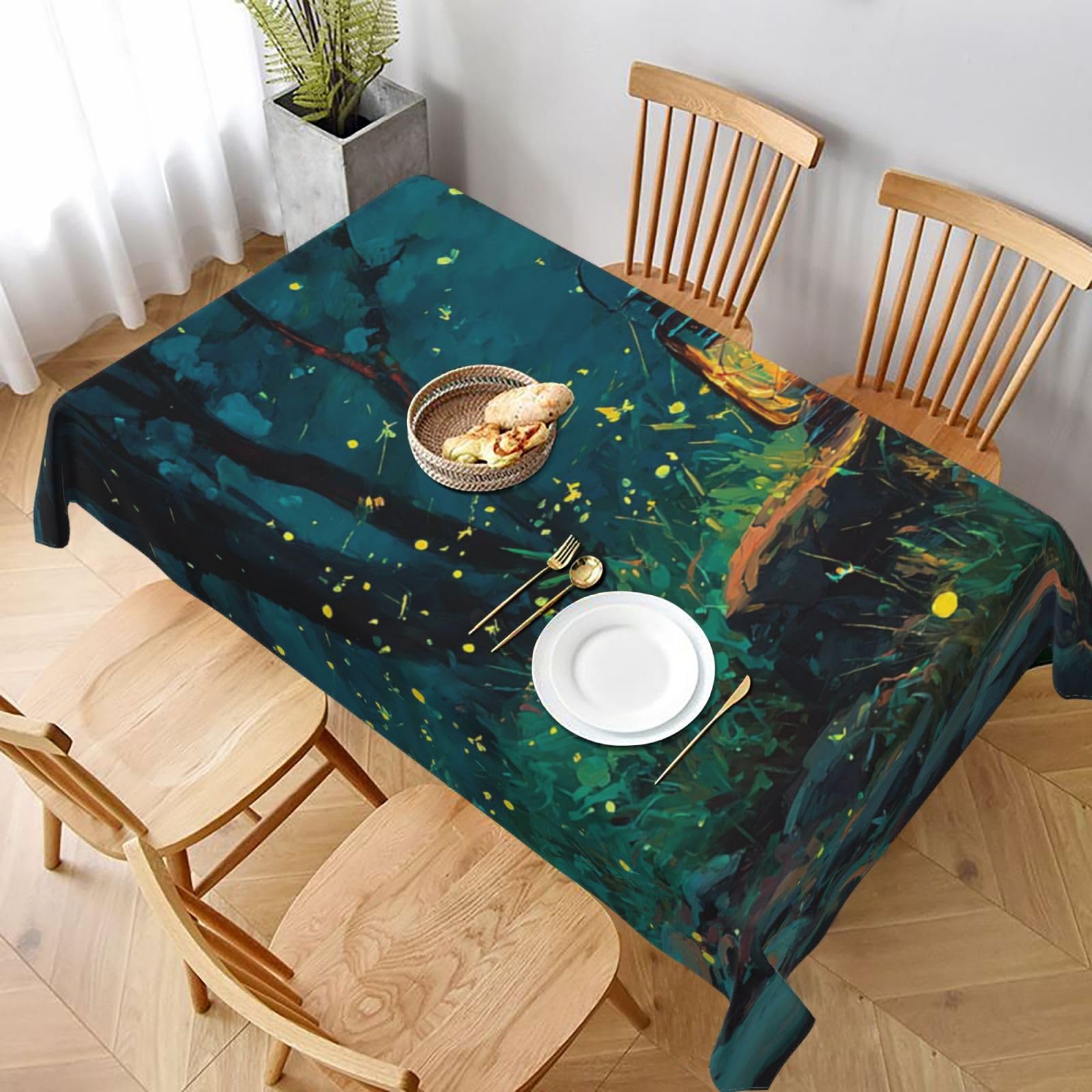 Table Cloths for Rectangle Tables 152x228 cm Waterproof Farmhouse Table Cloth Fireflies and Lantern Tablecloths Washable Wrinkle Free Table Cover for Dining Table Weddings Events Party Buffet
