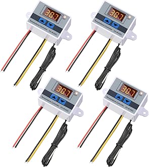 XH-W3001 Digital LED Temperature Controller Module Digital Thermostat Switch with Waterproof Probe Programmable Heating Cooling Electronic Thermostat Range from -50℃ to 110℃ (12V 10A 120W) (4 Pieces)