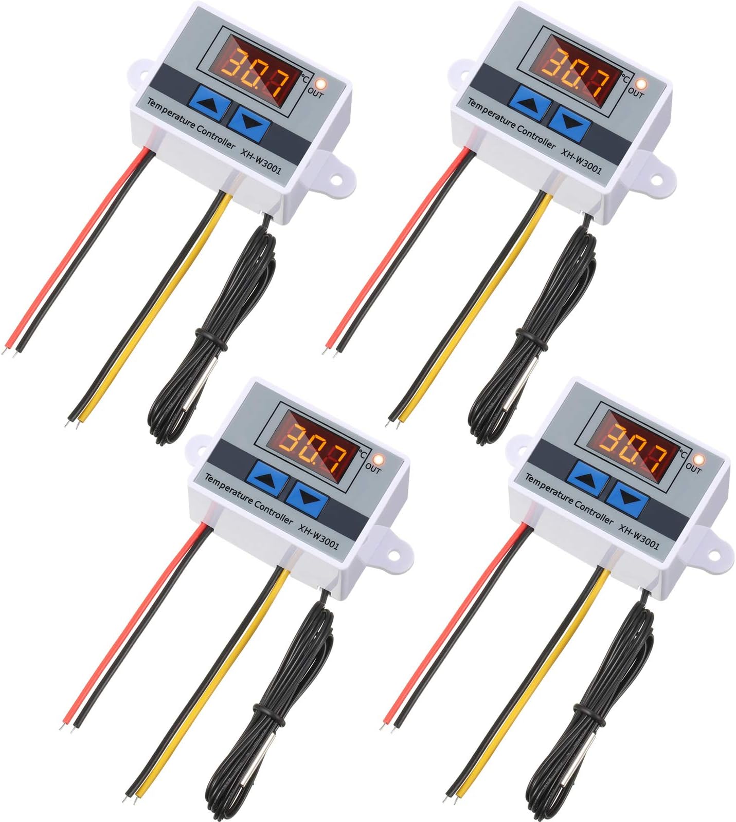 XH-W3001 Digital LED Temperature Controller Module Digital Thermostat Switch with Waterproof Probe Programmable Heating Cooling Electronic Thermostat Range from -50℃ to 110℃ (12V 10A 120W) (4 Pieces)