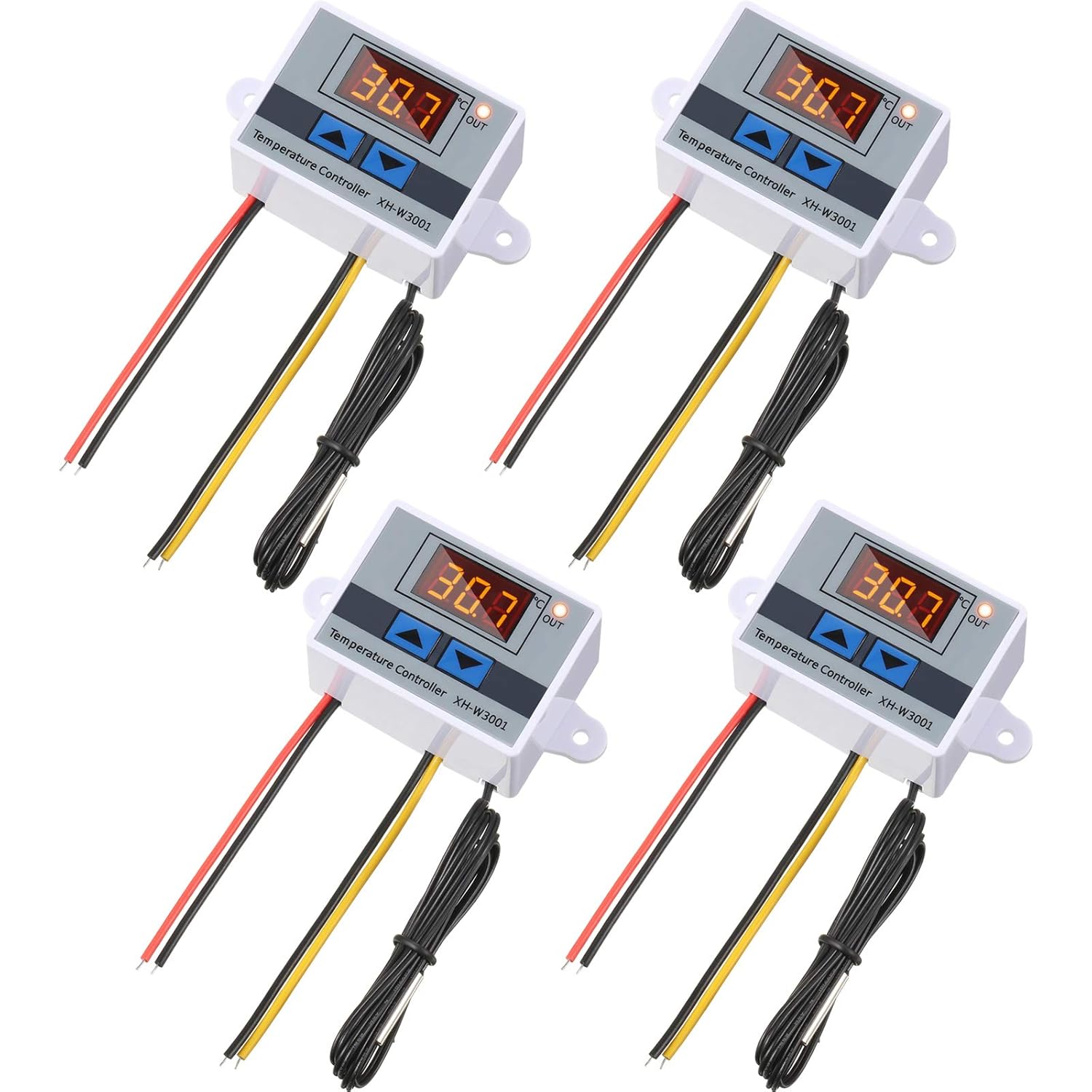XH-W3001 Digital LED Temperature Controller Module Digital Thermostat Switch with Waterproof Probe Programmable Heating Cooling Electronic Thermostat Range from -50℃ to 110℃ (12V 10A 120W) (2 Pieces)