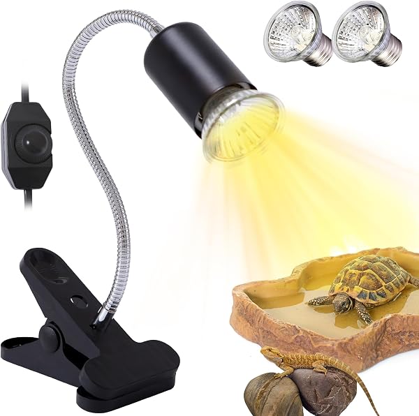 Lampe Chauffante Tortue,Température réglable,avec 2 Ampoule Halogènes UVA UVB de 50W, Lampe Pour Reptiles et Amphibiens, Lumière Jaune - 1
