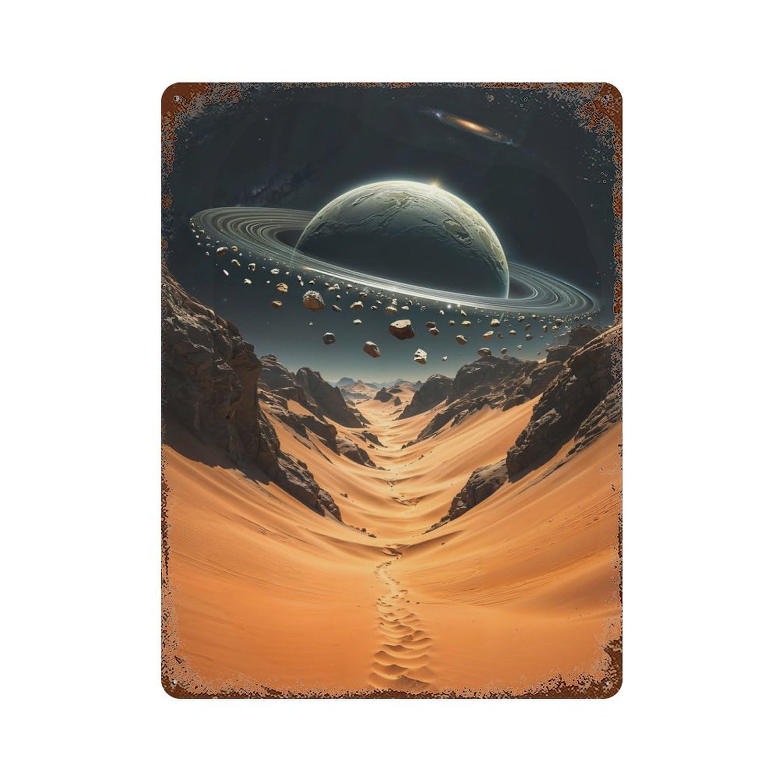 Asteroid Outlook Aged Metal Wall Plaque 15.7"x11.8", for Living Room, Hallway And Home Decor, Shabby Chic Decor