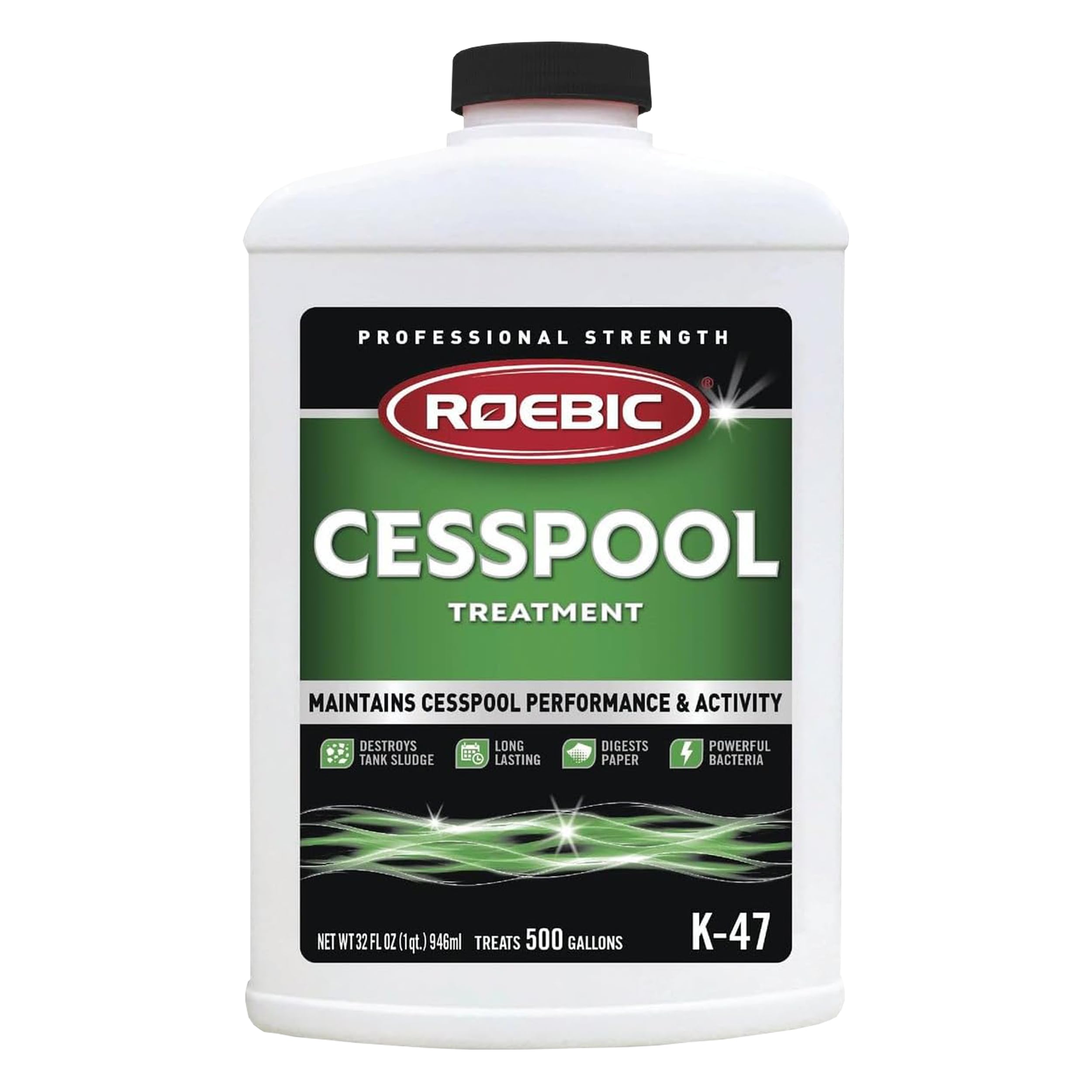 RoebicK-47 K-47-Q Cesspool Treatment Prevents Clogging and Buildup, Exclusive Bacteria Digests Paper and Destroys Sludge, 32 Ounces, No Size