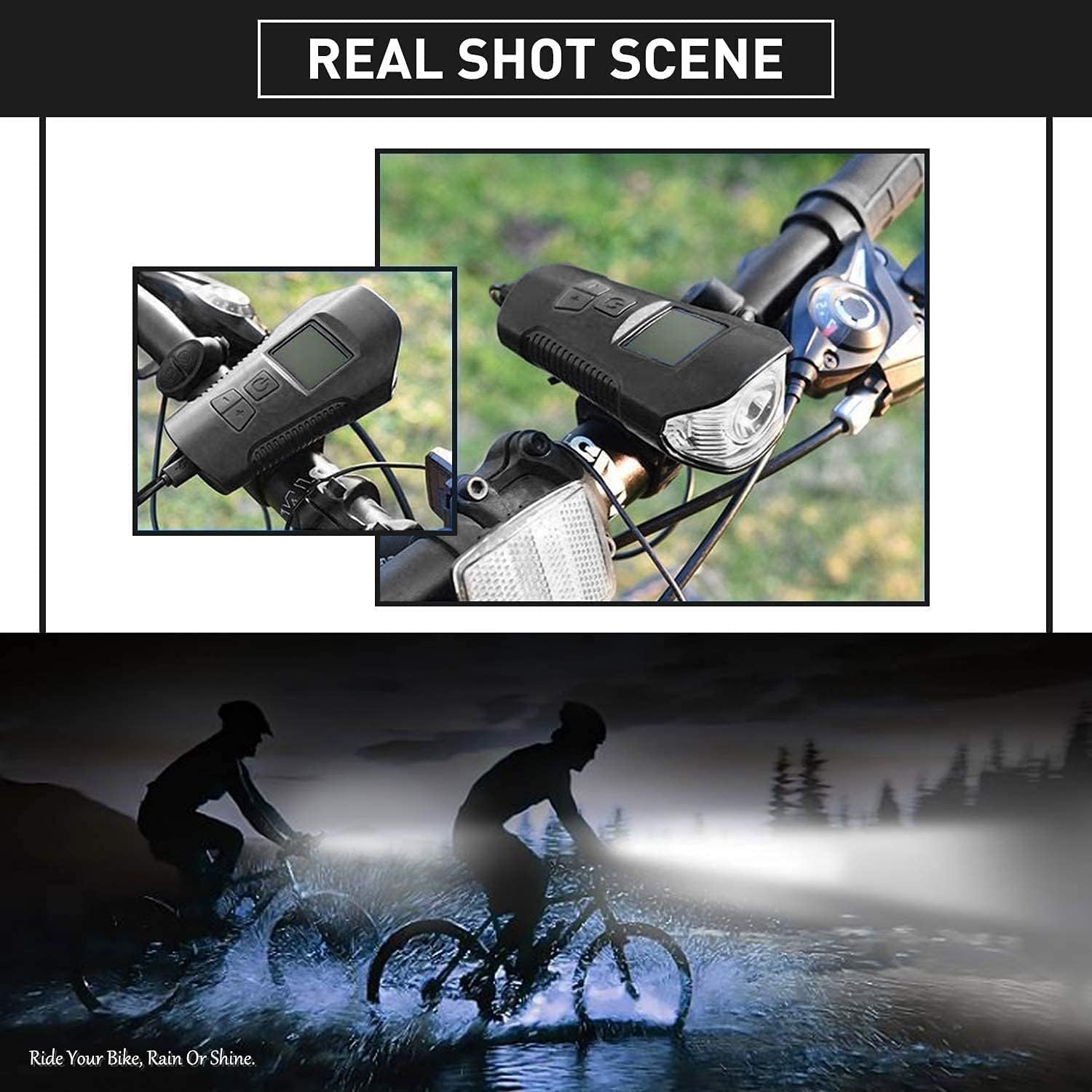 The Lights on The Handlebars Bike Light Set USB Rechargeable Bicycle Light Front Back Super Bright Waterproof Bicycle Odometer Speedometer 4 Light Modes & Trumpet Fits All Bicycles, Mountain, Road