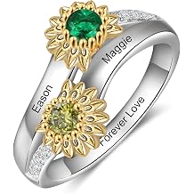 Mothers Ring 925 Sterling Silver Personalized 1-4 Birthstone Name Rings Rose/Sunflower/Star/Butterfly Style Mom Ring Mothers Day gifts for Women Wife Mom Grandma