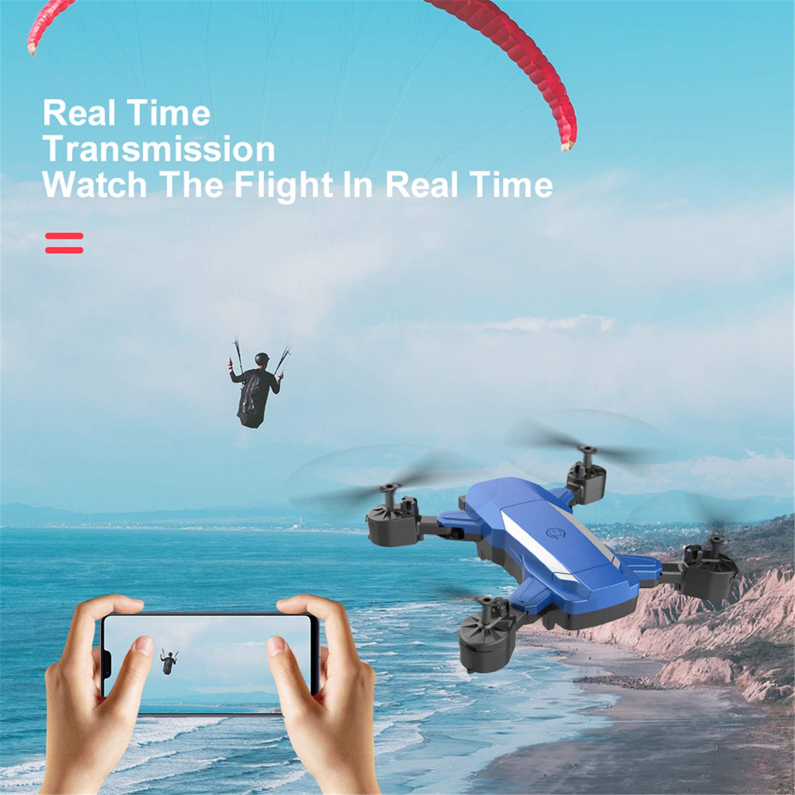 Mini Drone, Doppia Fotocamera 4K Ad Alta Definizione, Controllo del Telefono Cellulare, modalità Senza Testa, Mantenimento Dell'altezza, Rotazione A 360 Gradi, Custodia (Blu 500W)