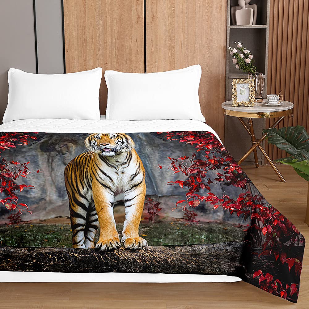 Chickwin Trapuntino Copriletto Singolo 130x150 Cm – Stampa 3D Tigre – Microfibra Morbida Per Tutte Le Stagioni