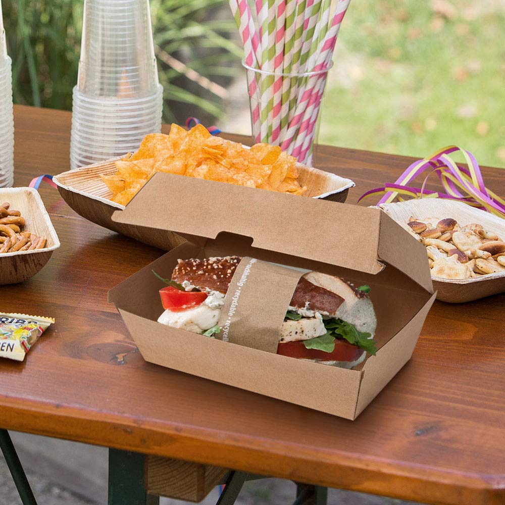 BIOZOYG Caja de cartón kraft Take Away 200 piezas I Cajas de comida robustas con tapa de bisagra alta I Caja de snacks I Envase To Go de cartón marrón 21,4 x 11,4 x 8,5 cm I Biodegradable