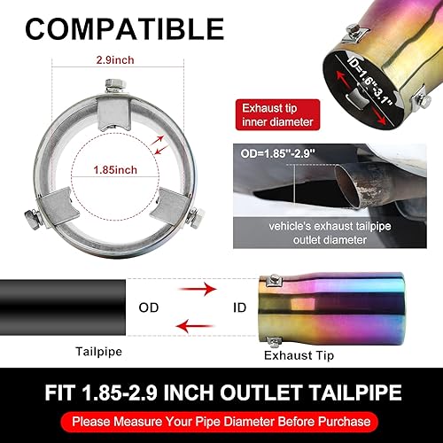 Miniatura 3 de GSAEX Punta de escape de 3 a 2 pulgadas puntas de escape cromadas de acero inoxidable pulido arcoíris puntas de escape con diseño atornillado