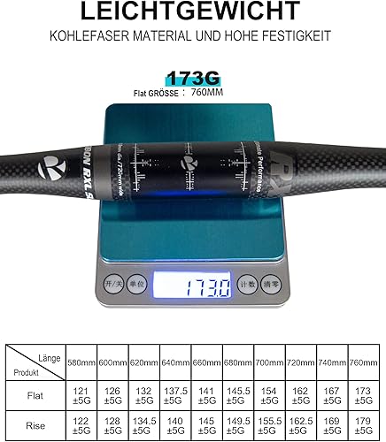 Miniatura 4 de Manillares de bicicleta de montaña de 27.559 in, manillares planos MTB 31.8, 3K mate recto bicicleta de montaña bares, fresco confort ligero ancho