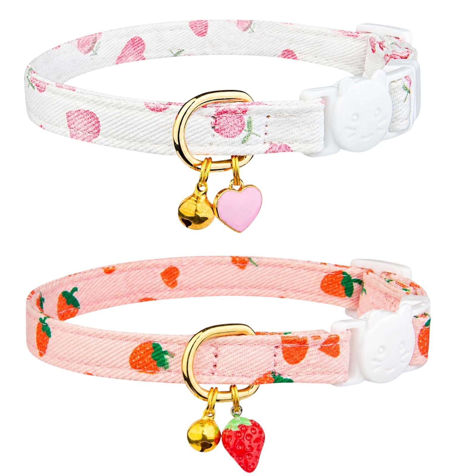 Cat Collar with Bell, Breakaway Cat Collar Set with Safety Release Buckle, Two Adjustable Kitten Collars for Daily Wear and Special Occasions, 30x1 cm