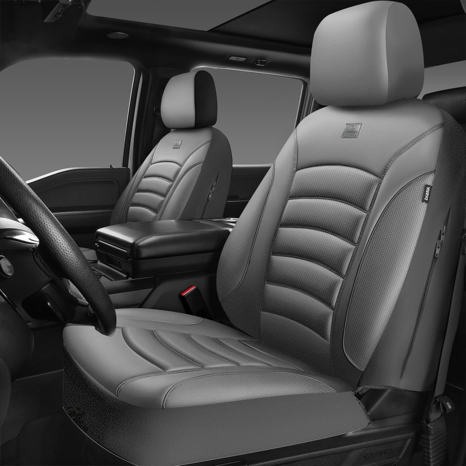 CAR PASS 3D Foam PU Leather Car Seat Covers, Universal Seat Covers Front 2 for Trucks SUV Sedan Automotive Seat Covers Armrest Airbag Compatible Waterproof Comfortable Faux Nappa Leather All GrayGlobal Recycled StandardGlobal Recycled StandardGlobal Recycled Standard
