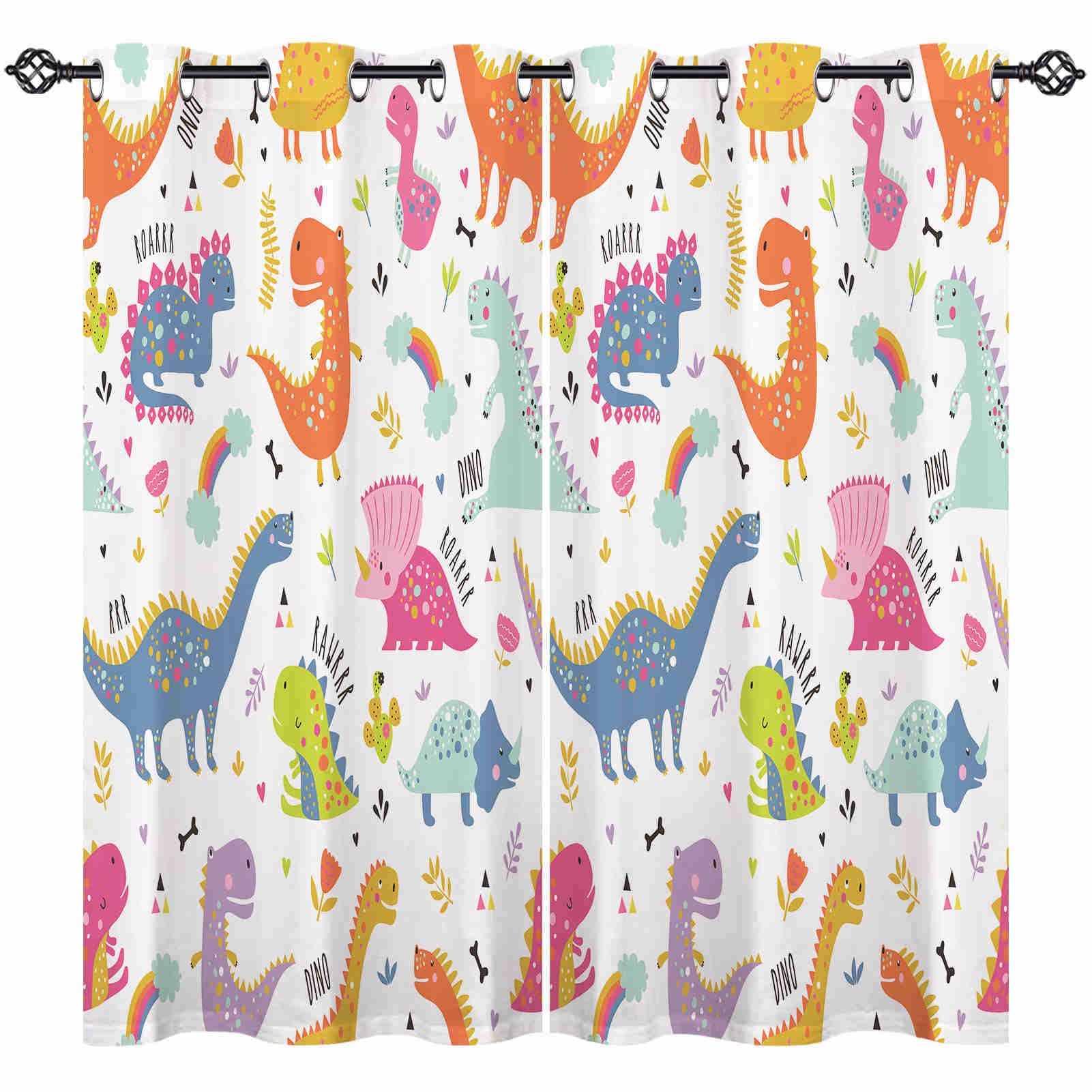 ANHOPE Dinosaur Curtains Eyelet Ring Top Soft Thermal Insulated Blackout Curtains Cute Colorful Dino Print Pattern Decorative Window Drapes for Kids Bedroom Living Room 55 x 69 Drop Inch 2 Panels — image 1