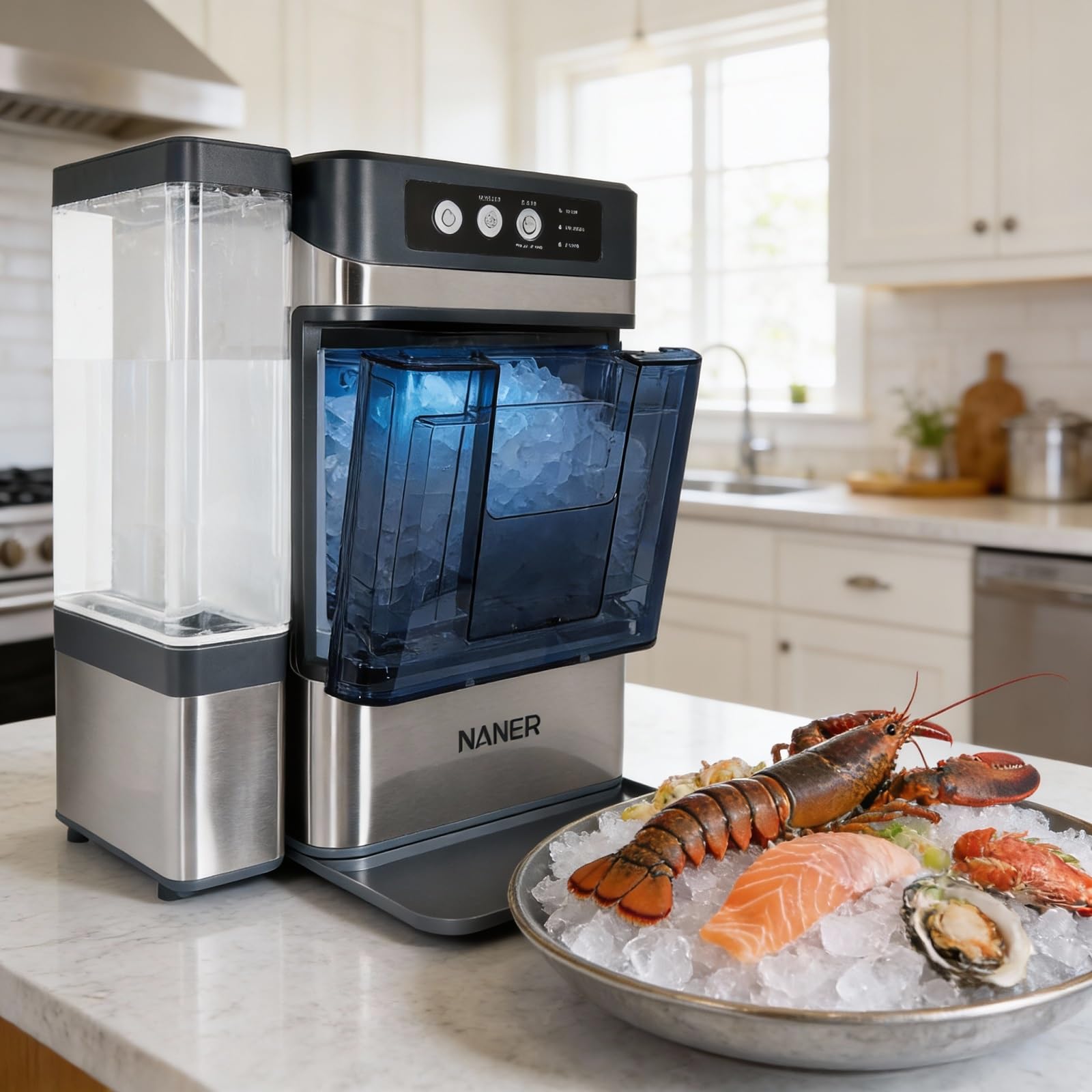 Nugget Ice Makers Countertop 42lbs/Day Large Capacity One-Click Operation Self-Cleaning Portable Ice Maker with A Detachable 3L Water Tank Scoop Included Ice Machine for Home/Kitchen/Office — view 6