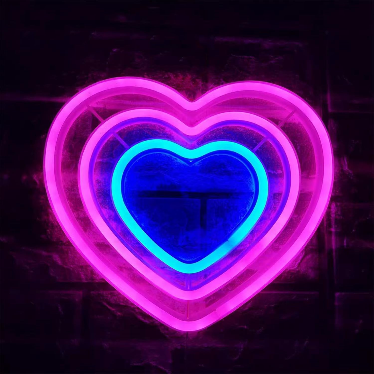 HFHungkeong Heart Neon Sign,LED Heart Lights Gifts for Mother's Day Valentine's Day Christmas, Heart Lamp Wall Art Light Battery Powered or USB Powered Suitable for Bedroom Wall Window Decor — image 1