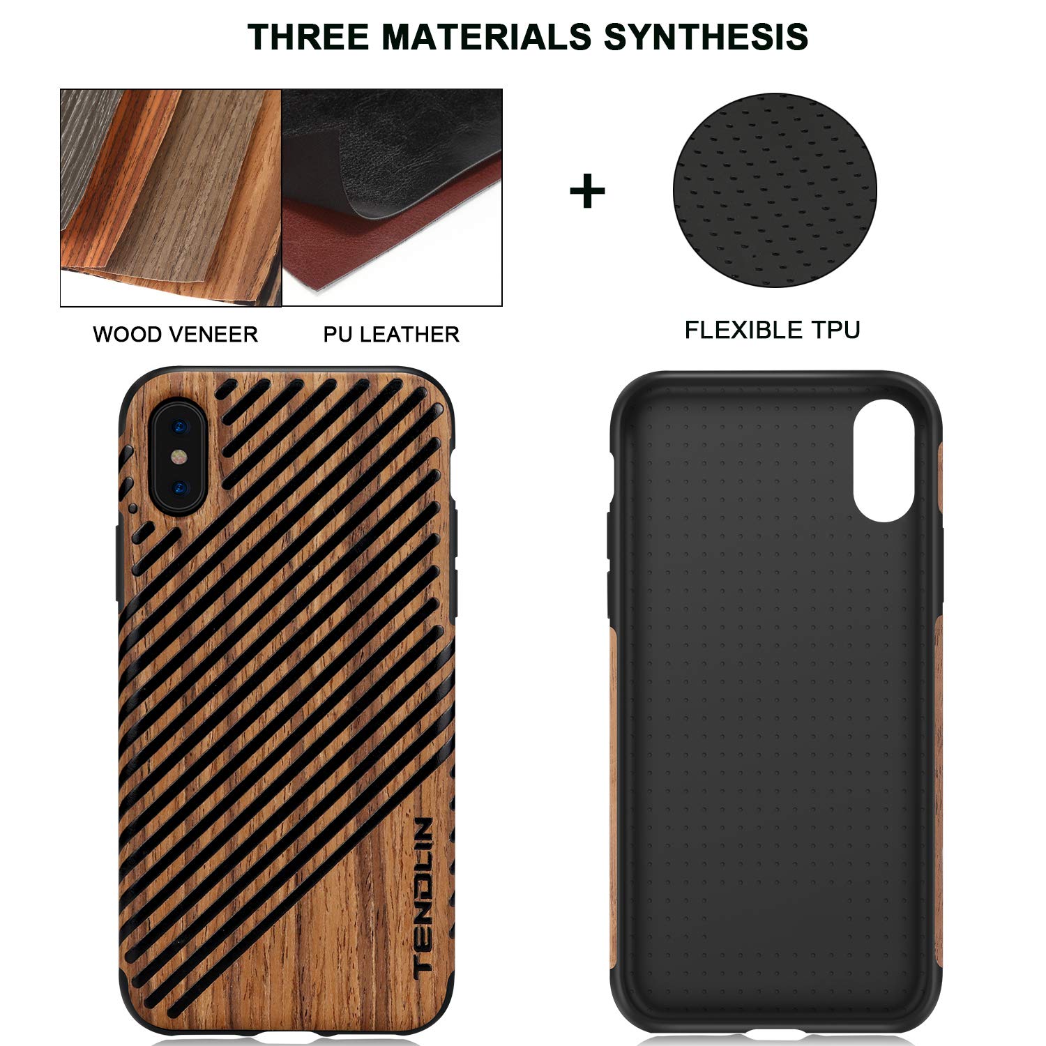 TENDLIN Cover iPhone XS Max Grano di Legno e Pelle di Fibra di Carbonio TPU Silicone Hybrid Cover Compatibile con iPhone XS Max