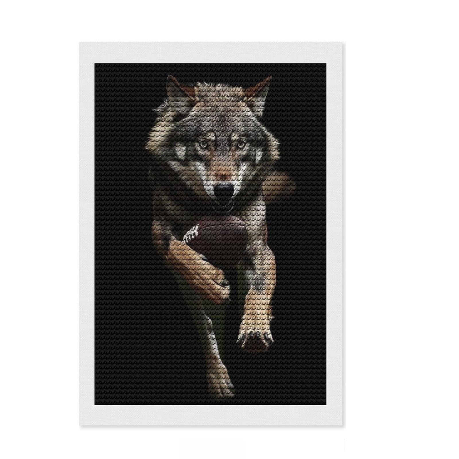 Junmoney Wolf American Football Diamond Art Kit 8"x12", Easy Handmade Project, Nice Detail and Sparkle, Office Decor, Birthday Gift, Easy to Enjoy