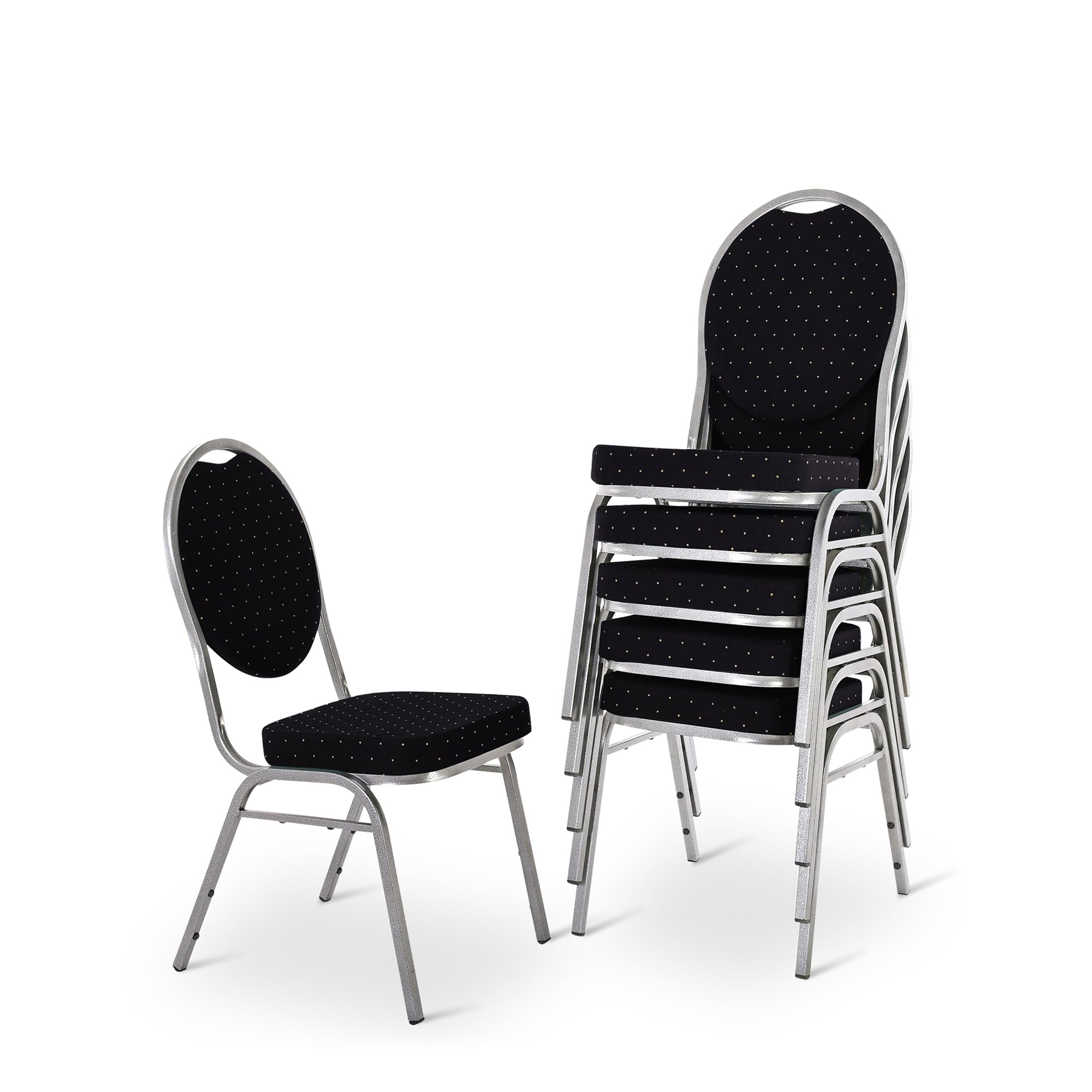 MACOShopde by MACO Möbel Raburg Stapelstuhl 6er-Set – Bankettstuhl gepolstert & stapelbar, bis 150 kg belastbar, robuster Stahlrahmen – Gastronomie, Hotel, Konferenz & Events | Vienna Silber/Schwarz