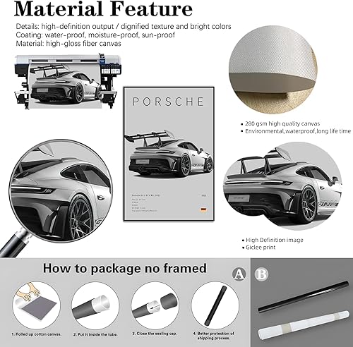 Miniatura 3 de Póster de automóvil en lienzo para pared, juego de impresiones clásicas modernas de superauto, 911 Ferrari Lamborghini McLaren Bugatti Koenigsegg