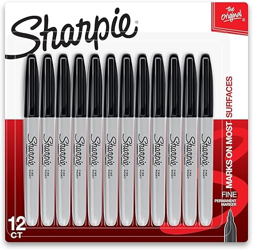 Sharpie Marcadores permanentes punta fina negro 12 unidades