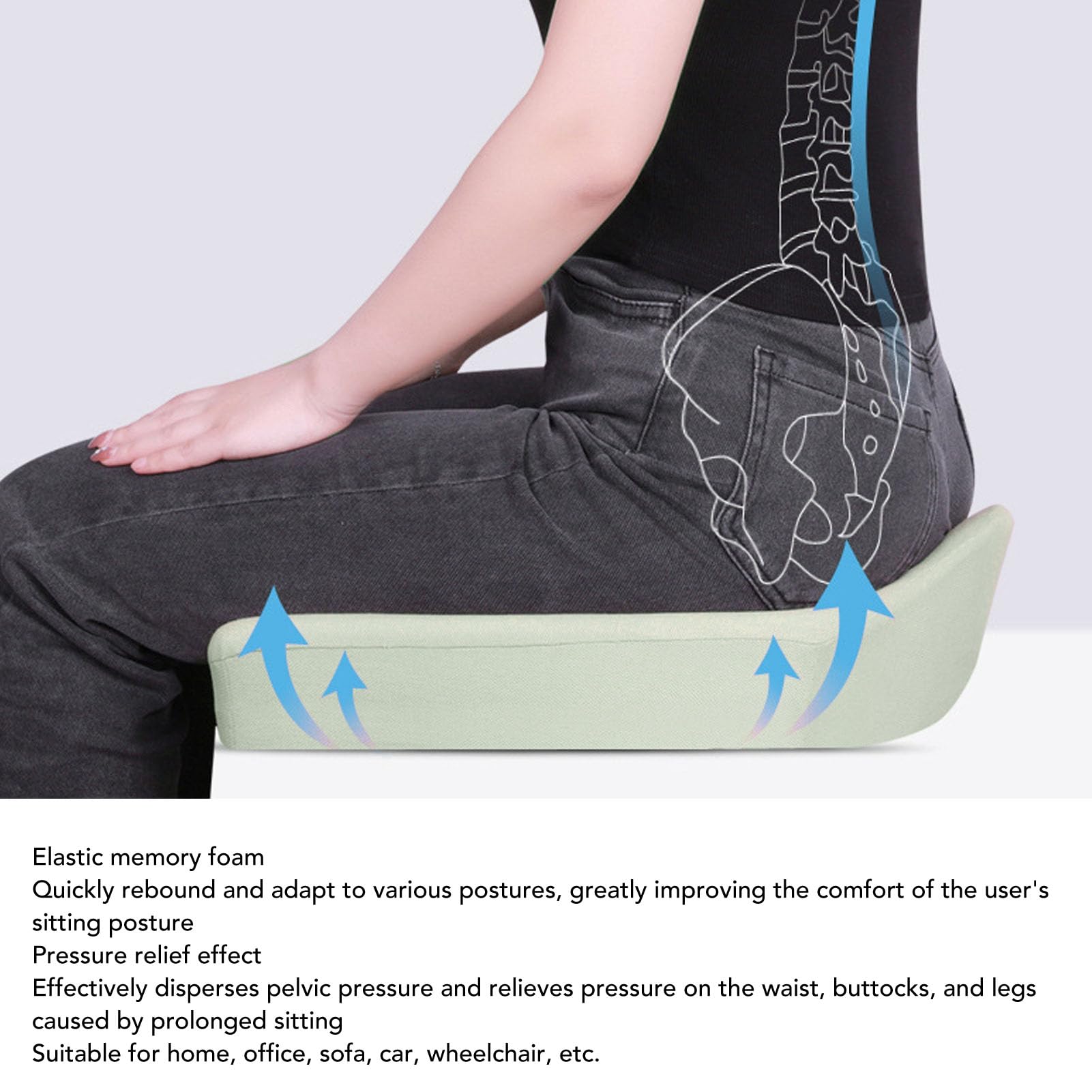 Cojín de Asiento de Espuma Viscoelástica, Alivio de Presión Ergonómico con Soporte para la Espalda para el Hogar, Oficina, sofá, Silla de Ruedas