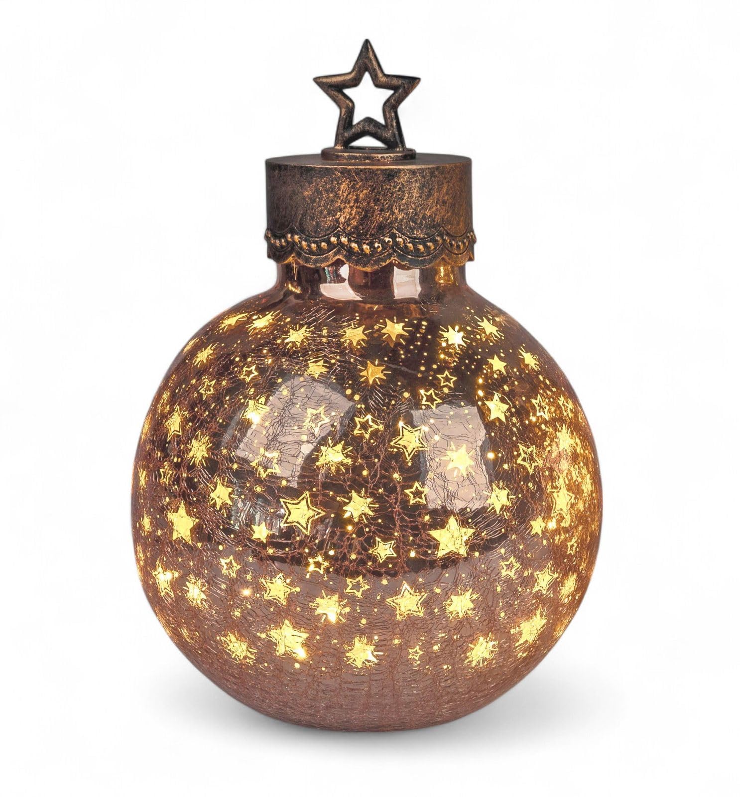 formano LED Deko-Kugel 30 cm Sterne Rose-Gold Glaskugel Timer 6h/18h beleuchtet - Batteriebetrieben - Herbst Winter Weihnachtsdeko für Tisch Regal Fensterbank