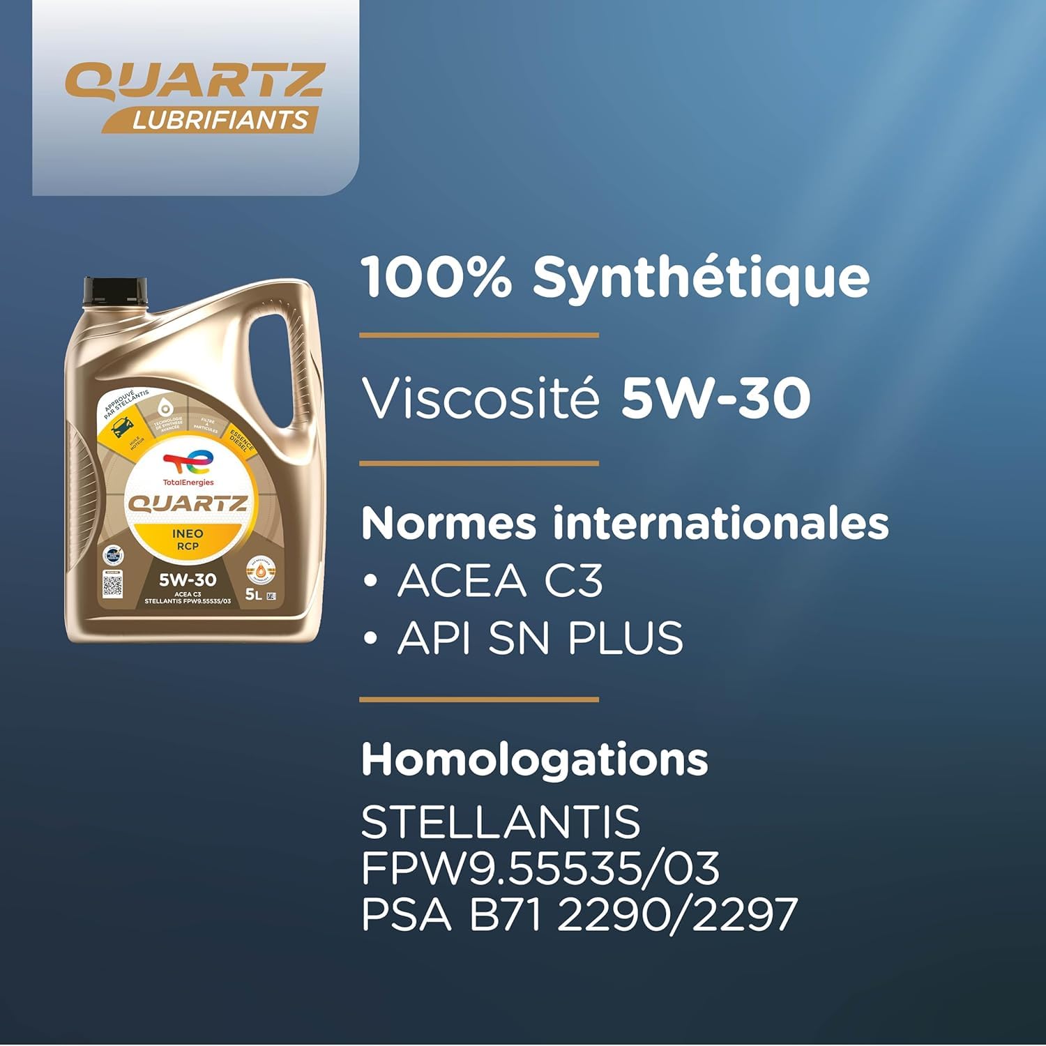 TotalEnergies Olio Motore Sintetico Quartz INEO RCP 5W-30, per Motori Diesel e Benzina Stellantis, 10 Litri: 2 bottiglie da 5L