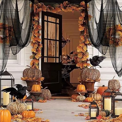 Miniatura 7 de llablurr Tela espeluznante de Halloween de 30 x 400 pulgadas, decoración de Halloween, tela negra espeluznante, gasa aterradora, decoración de