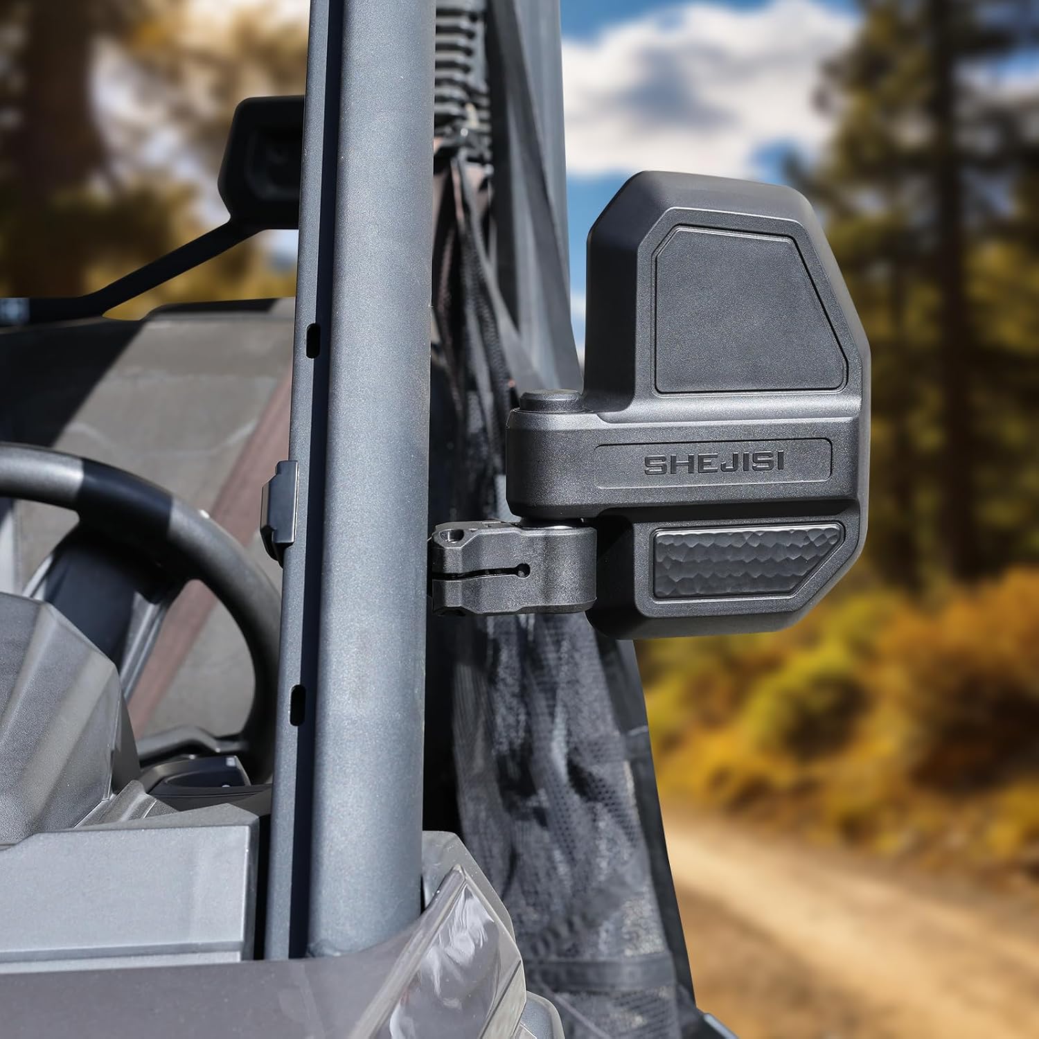SHEJISI 2026 New UTV Side Mirrors.Fit PRO roll cages.Works with windshield.Built-in spring-back:folds & returns.Fits: Polaris Ranger 570/900/1000,Polaris General,Can Am Defender HD10/8,2021+ Commander