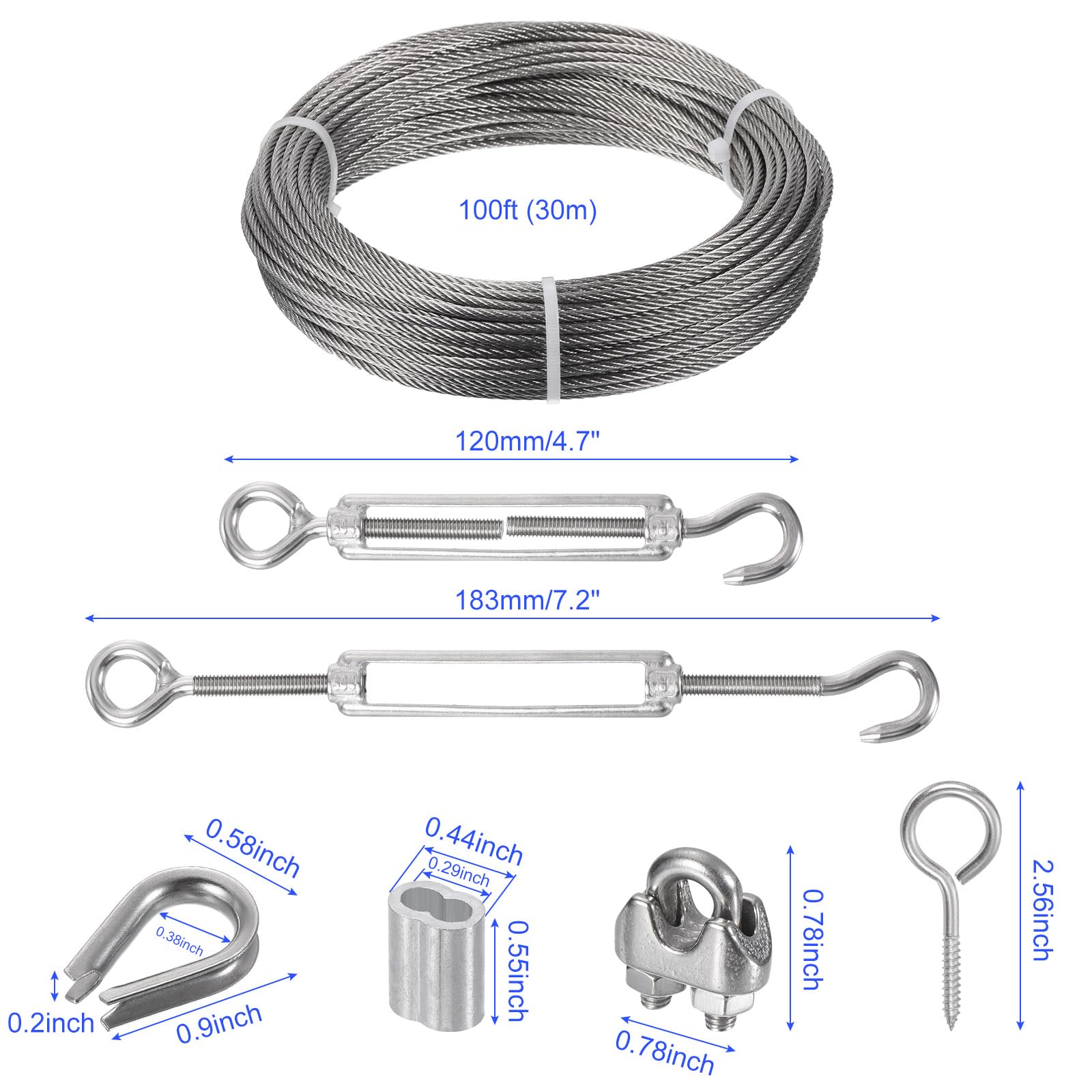 M METERXITY Kit Tenditore D'Acciaio Con Turnbuckle Cavo Per Illuminazione Sospesa Ringhiera, Con Piedi Cavo In Acciaio Inox E Accessori Sufficienti Per Esterno/Giardino.