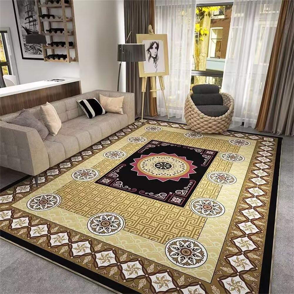 Tapis extérieur et intérieur 100x160cm étanche style fleuri rétro noir