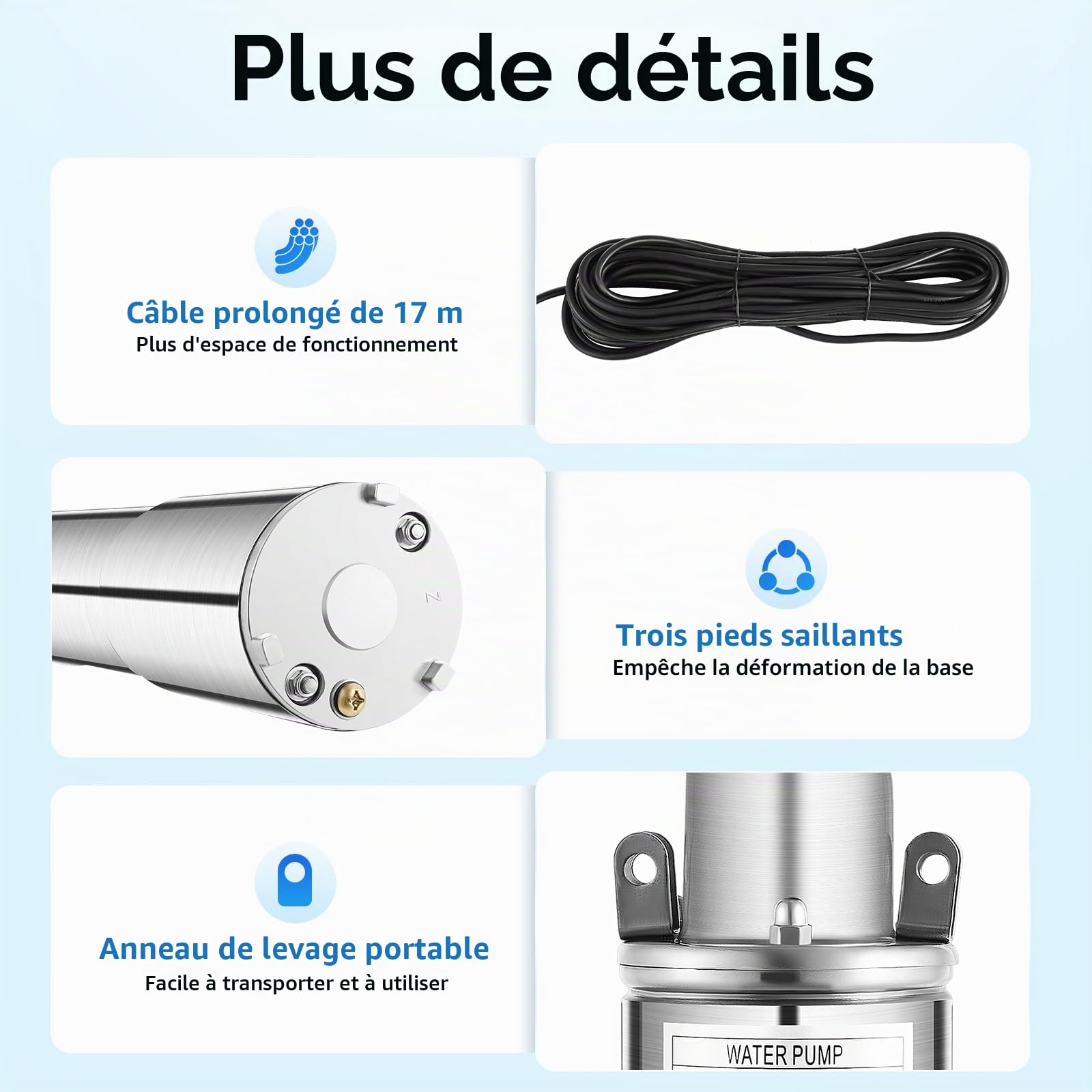 Pompe de puits profond, 12 V, 180 W, en acier inoxydable, submersible, sortie de 25 mm à 20 m, 1,2 m³/h, idéale pour l'irrigation ou l'approvisionnement en eau