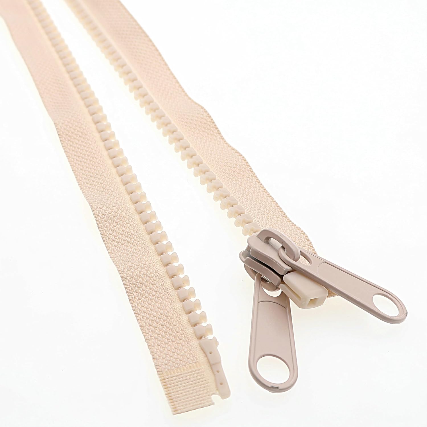 2PCS #10 Heavy Duty Zippers for Sewing Separating Plastic Zippers with Double Pull Tab Slider Beige Tape for Sleeping Bags, Boats, Canvas,Dog Beds, Covers, Tents (40 Inch, Beige) YIGUANXIN