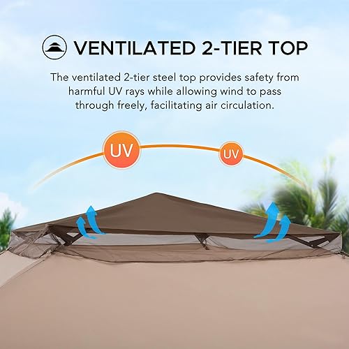 Miniatura 9 de Sunjoy Cenador instantáneo desplegable de 11 x 11 pies, marco de acero portátil para exteriores, toldo superior de 2 niveles con malla y bolsa de