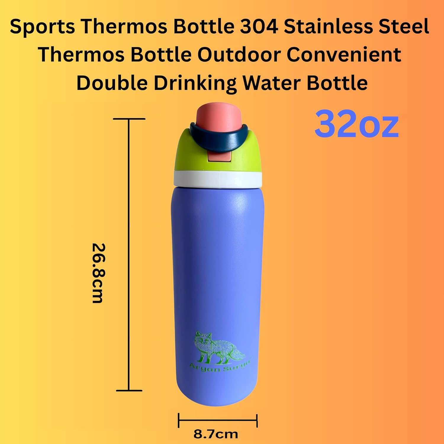 32 oz Insulated Stainless Steel Water Bottle with push-button lid with lock and Straw for Sports and Travel, BPA-Free Sports Water Bottle (Purple, 32 oz) - Image 3