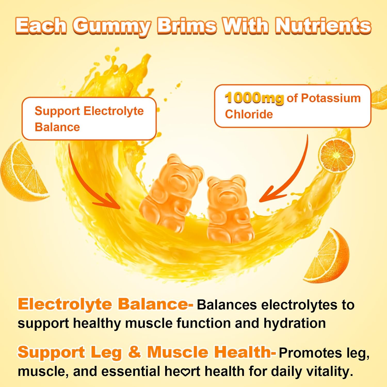Sugar Free 2 Pack Potassium Gummies, Potassium Chloride 1000mg for Adults, Potassium Supplement for Women & Men, Electrolyte Balance, Prevent Leg Cramp, Support Muscle & He♡rt Health, 120 Count - Image 3