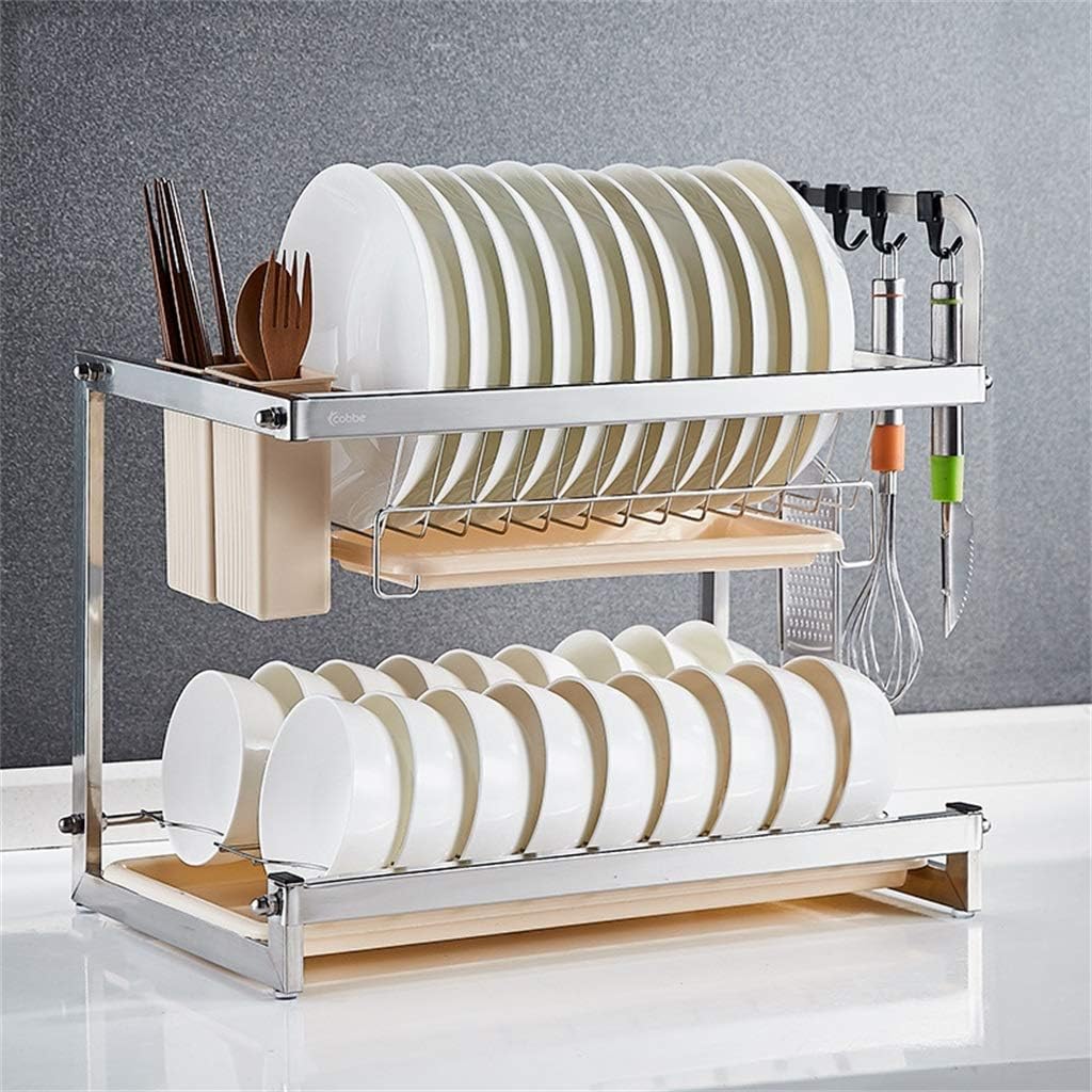 Dish Cutlery Rack Kitchen Supplies 304 Stainless Steel Dish Rack Rack Drain Rack Tableware Dish Tool Supplies Storage Rack Dish Rack draining Rack with Cutlery Holder (A) ()