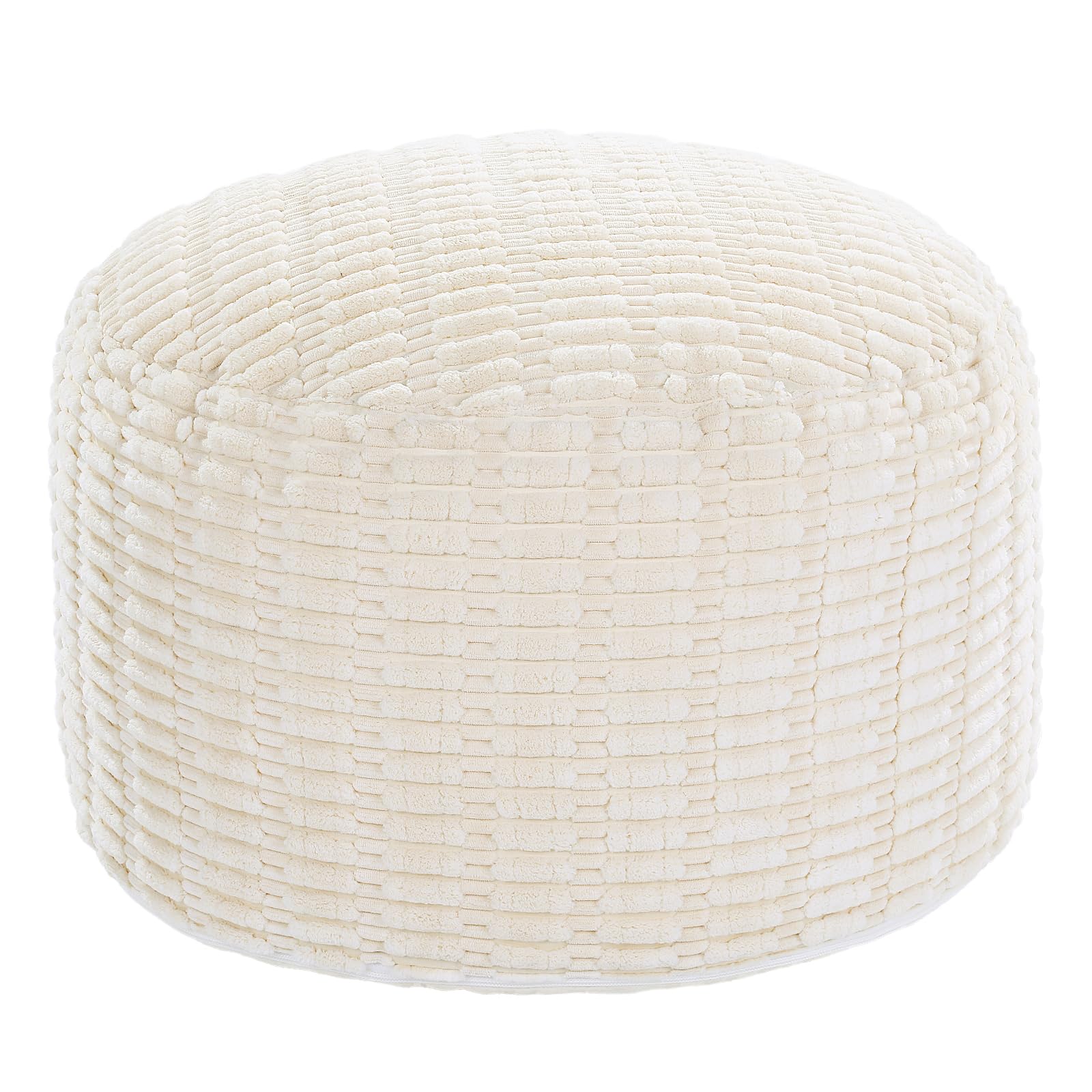 HOMBYS Unstuffed Ottoman Pouf Cover,Round Faux Fur Foot Stool, Fuzzy Chair, Floor Bean Bag(No Filler),Foot Rest with Storage for Living Room, Bedroom, Office, Striped Tufted (Beige)-image-13