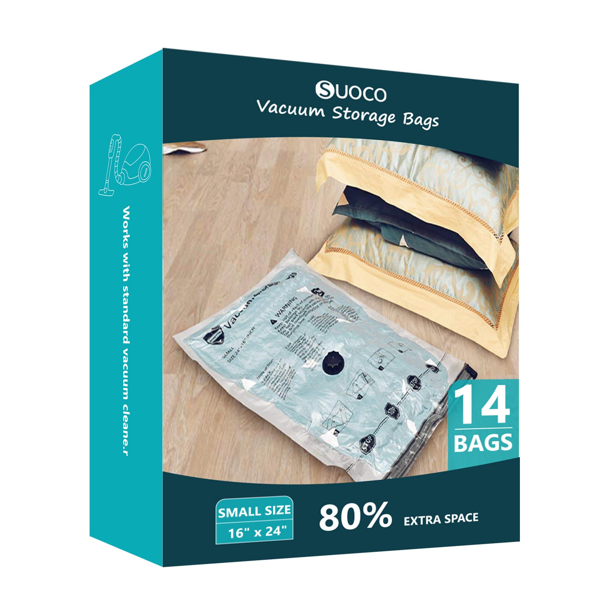 SUOCO Vacuum Storage Bags with Hand Pump, 14 Small — image 1