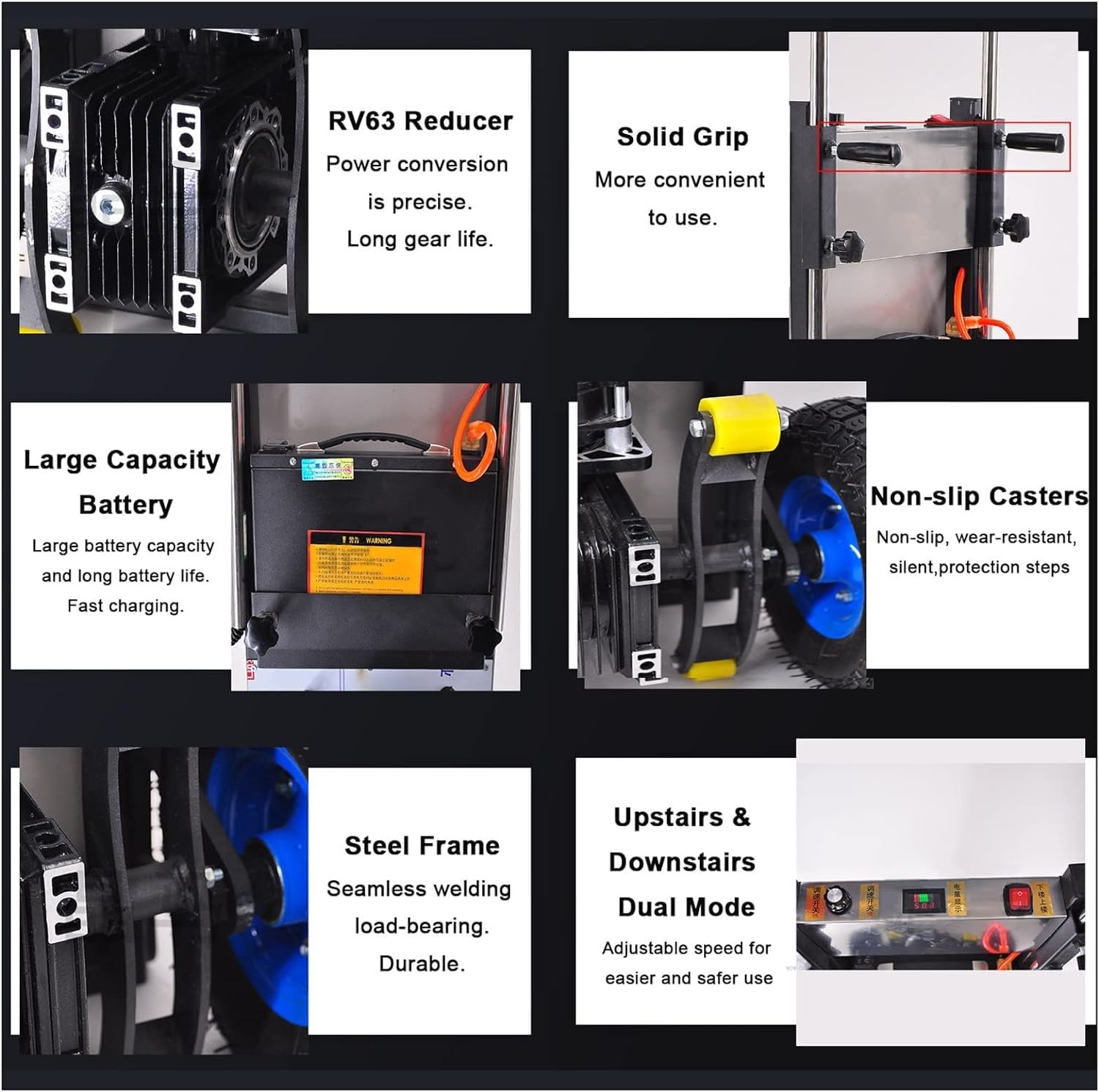 Carrello elettrico a mano per salire le scale - Carrello elettrico per scale su e giù con motore brushless da 1200 W, batteria 48 V/36 Ah, capacità di carico 400 kg