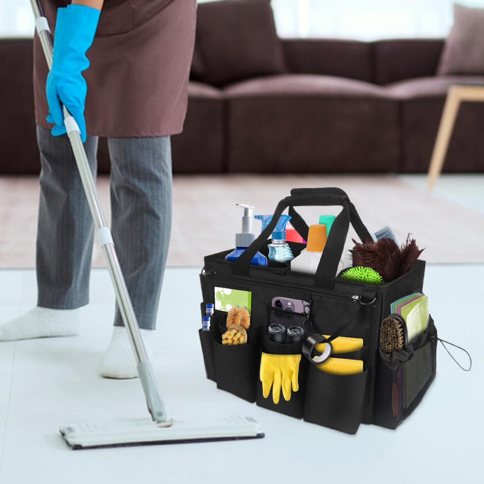 Bolsa de Limpieza Organizador Plegable Herramientas Malla Impermeable | Tote De Limpieza Sprays Limpiadores Cepillos Toallas Guantes Baño Cocina Lavado Coche
